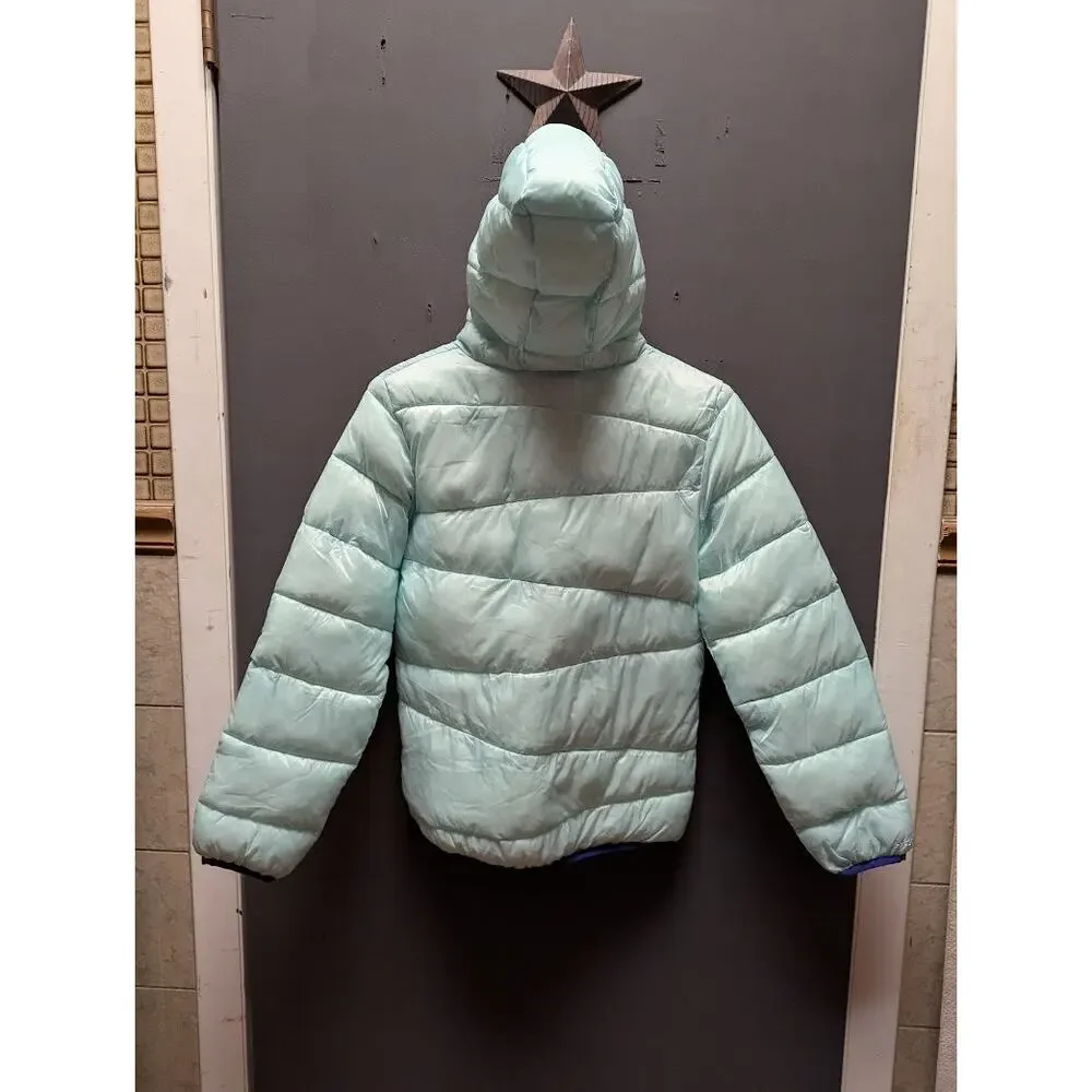 Under Armour Hood Puffer Jacket Long Sleeve Zip Front Slash Pocket aqua blue YLG